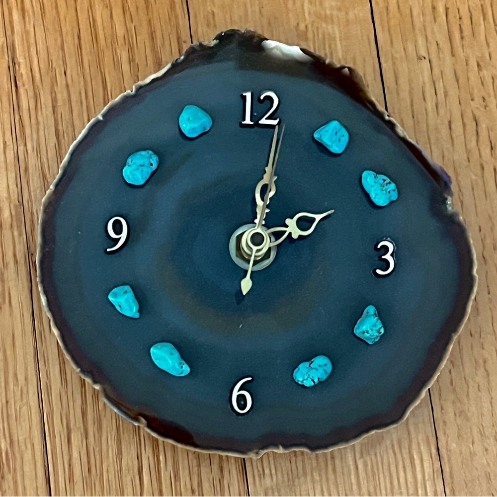Asymmetrical Modern Mid Century Beautiful Turquoise Stone Agate Wall Clock